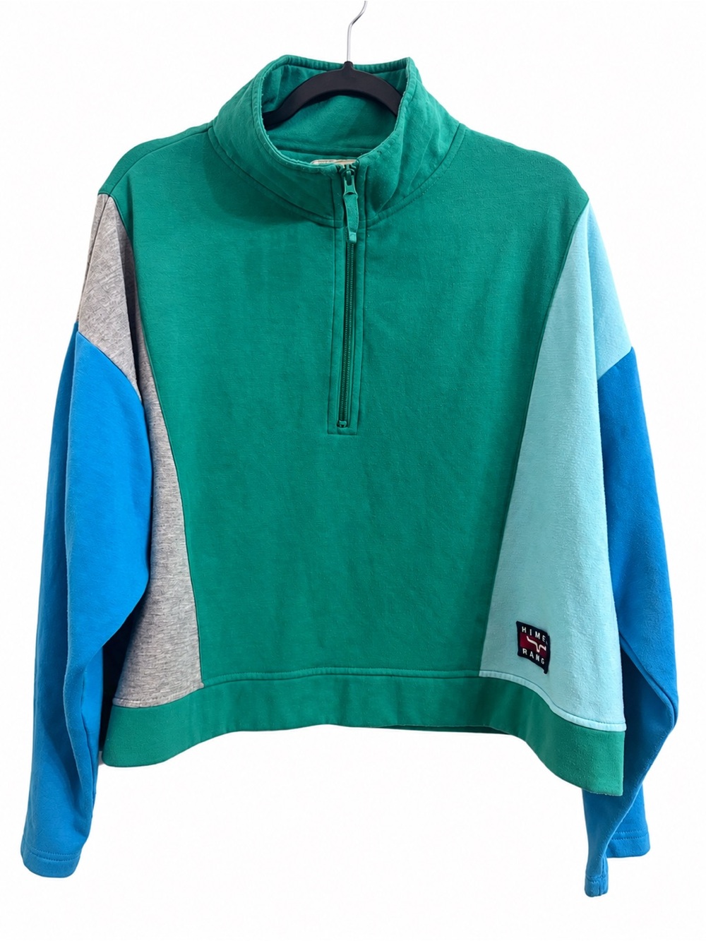 Kimes Ranch Women’s Colorblock Quarter Zip Pullover Green Blue Western Sweater L